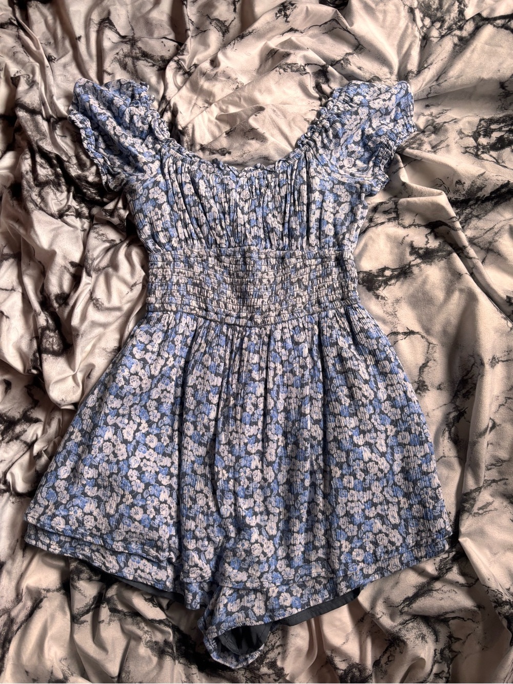 Hollister Blue Floral Smocked Romper